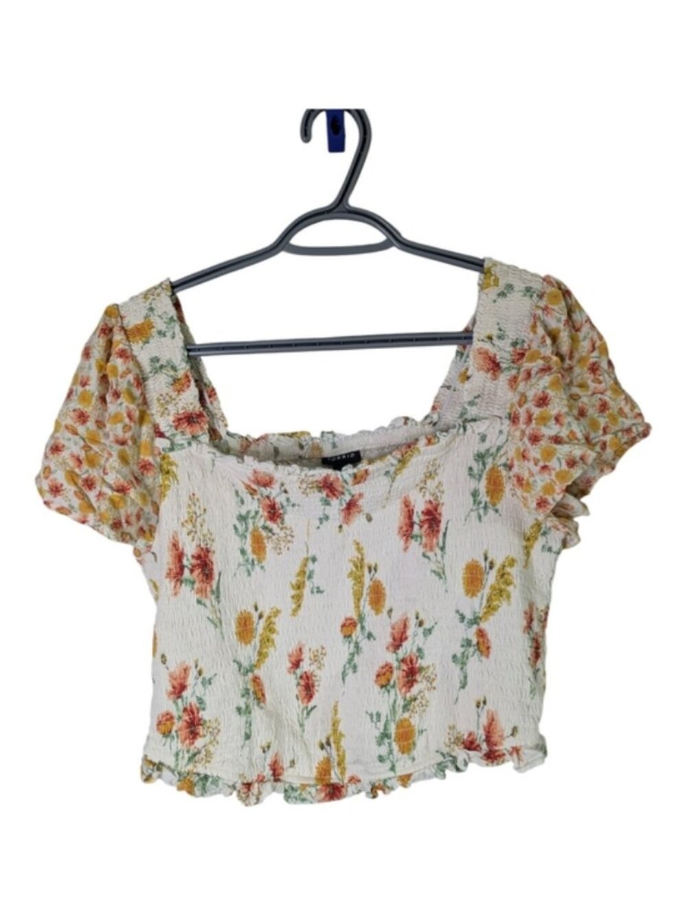 Torrid Floral Smocked Square Neck Flutter Sleeve Crop Top Size 1 (XL)
